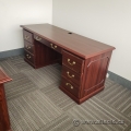 Mahogany Executive Straight Teachers Desk with Dual Pedestal